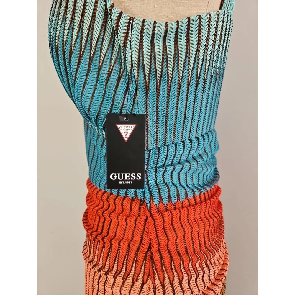 Guess Women's Size 8 Striped Open-Stitch V-Neck Sleeveless Bodycon Midi Dress - Picture 9 of 12